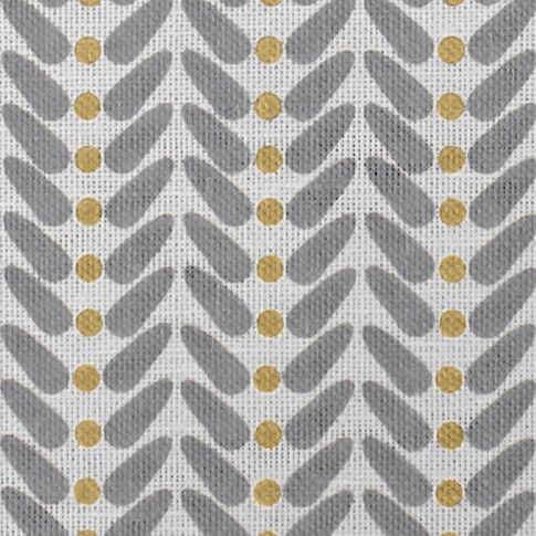 Hilda Mustard - White Linen fabric printed with Mustard Yellow and Grey