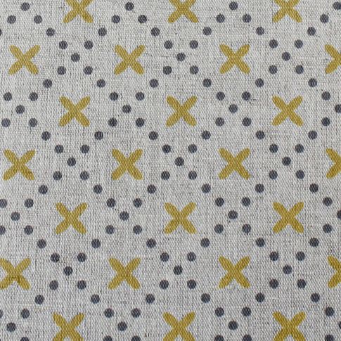 Unna Mustard - Natural curtain fabric, Yellow and Grey abstract print
