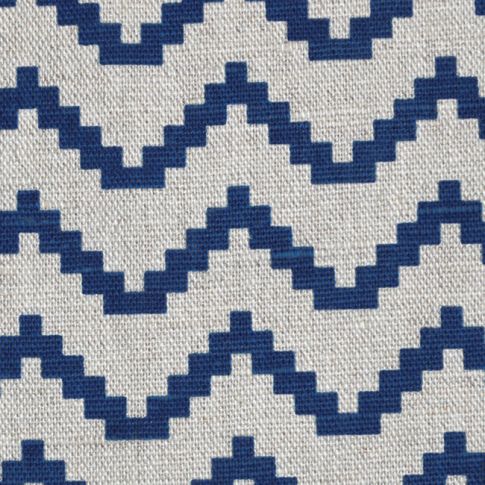 Azig NightBlue - Natural Linen Fabric printed with Dark Blue