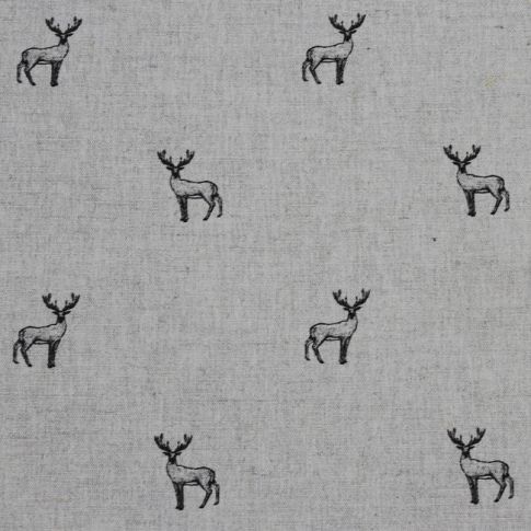 Deer Noir - Curtain fabric with black pattern of deers