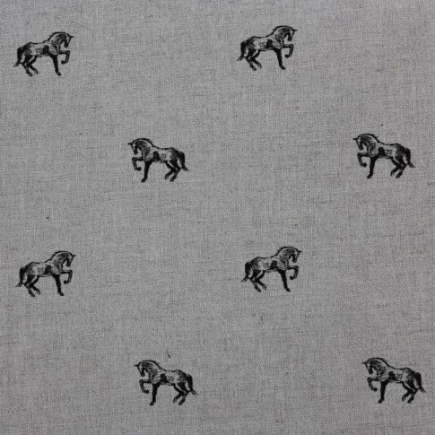 Horse Noir - Curtain fabric with black pattern of horses