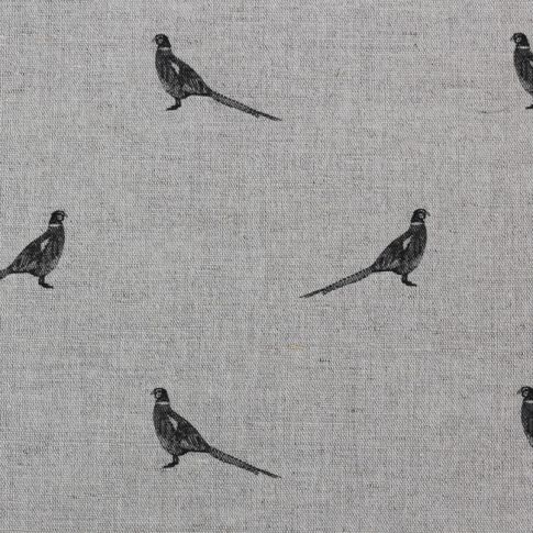 Pheasant Noir - Curtain fabric with black pattern of pheasant