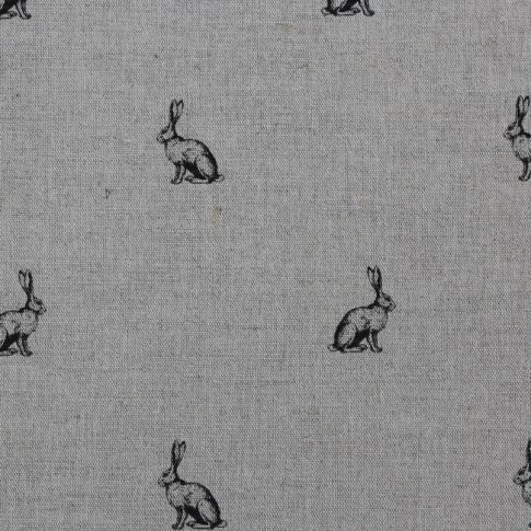 Rabbit Noir - Curtain fabric with black pattern of rabbits