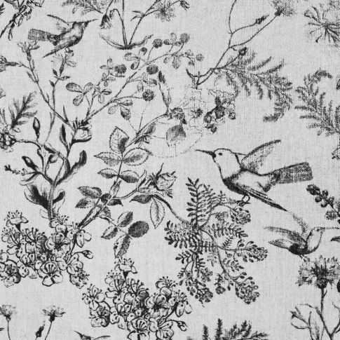Marianne-INV Noir - Curtain fabric with Black botanical print