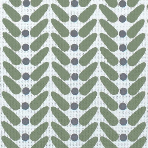 Hilda Olive - White curtain fabric printed with Green and Grey