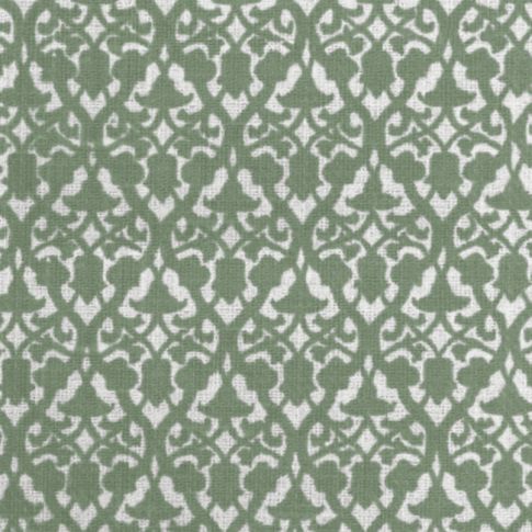 Lola Olive - White curtain fabric printed with Olive Green