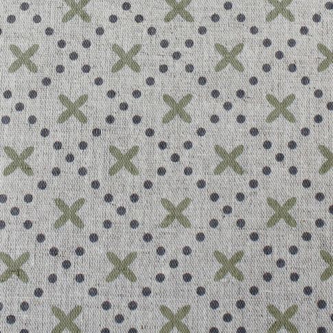 Unna Olive - Natural curtain fabric, Green and Grey abstract print