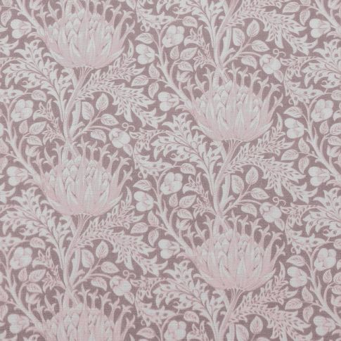 Katarina Peony - White linen fabric with Pink floral print
