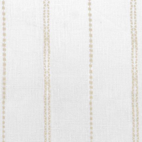 Inga Powder Sand - White fabric with light Brown decorative stripes, 100% Linen