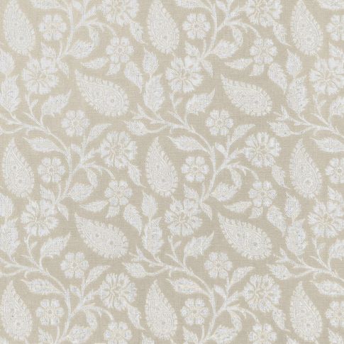 Sonja Powder Sand - White Linen fabric, Light Brown paisley print