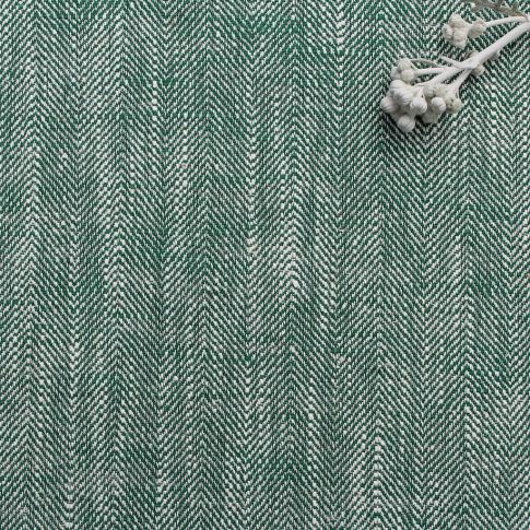Linen Cotton Herringbone fabric, Ruby Emerald