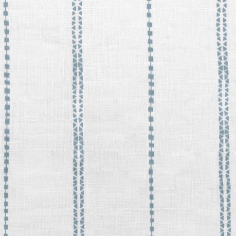 Inga Shadow Blue - White fabric with Blue decorative stripes, 100% Linen
