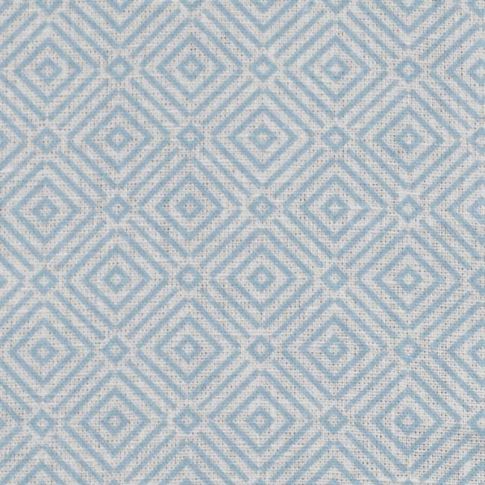 Senni Shadow Blue- White fabric with Blue Print. Geometric Diamond Print, 100% Linen