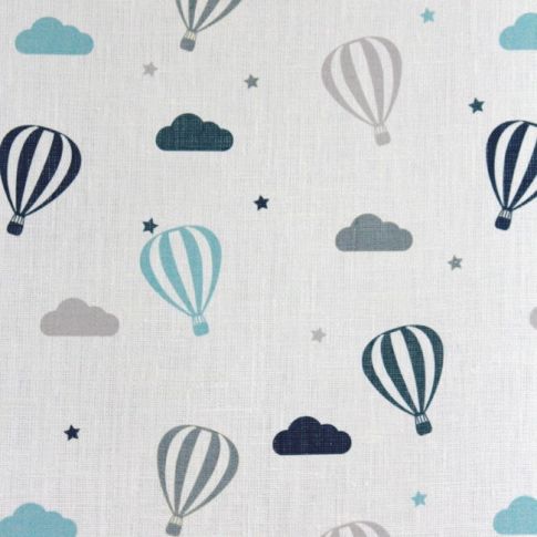 Sky Ride Blue - Linen fabric, pattern with Hot air balloons - Kids print!