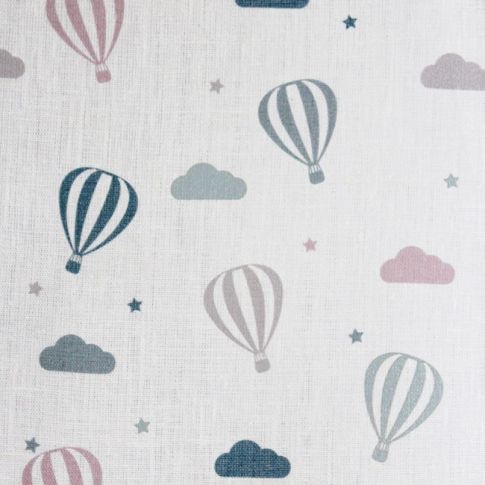 Sky Ride Pink - Linen fabric, Pink and Blue pattern with hot air balloons - Kids print!