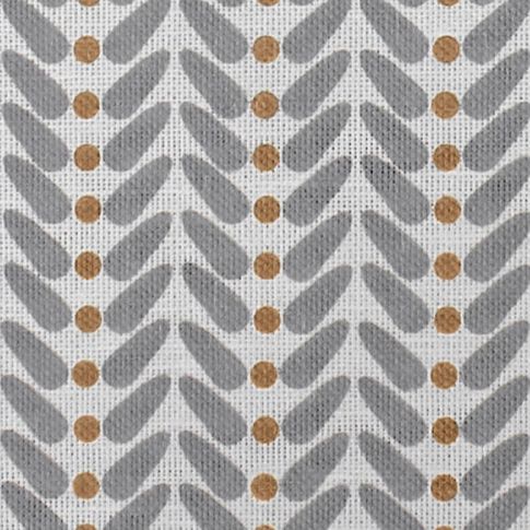 Hilda Tangerine - White Linen fabric printed with Orange and Grey