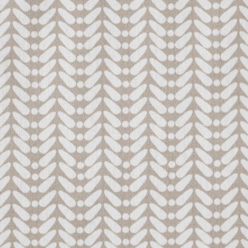 Hirlev-INV-WHT Taupe - White curtain fabric printed with Light Brown abstract print