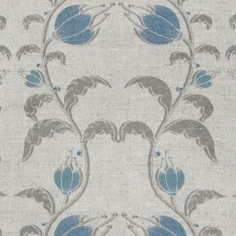 Dana True Blue - Curtain fabric with blue / grey print