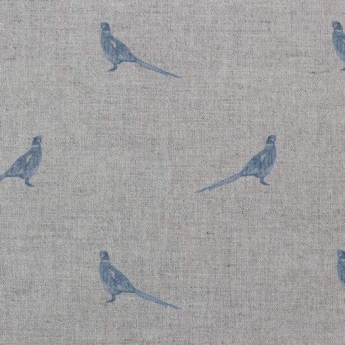Pheasant True Blue - Curtain fabric with blue pattern of pheasants