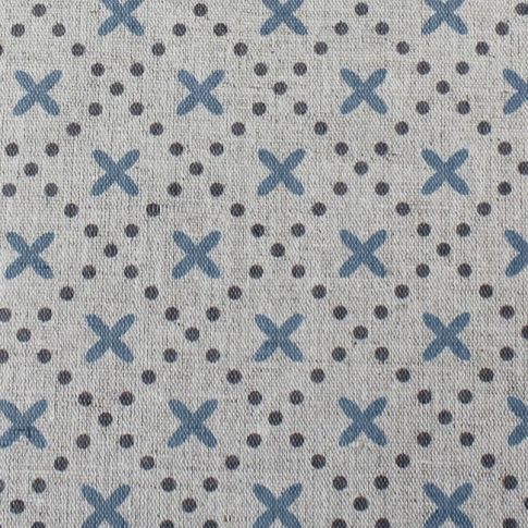 Unna True Blue - Natural curtain fabric, Blue and Grey abstract print