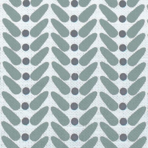 Hilda Verde - White curtain fabric printed with pale Green and Grey